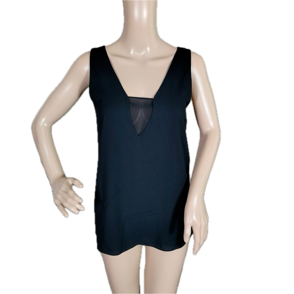 Cooper‎ & Ella Top Womens Size XS Black Sleeveless Blouse Mesh V-Neck Minimalist